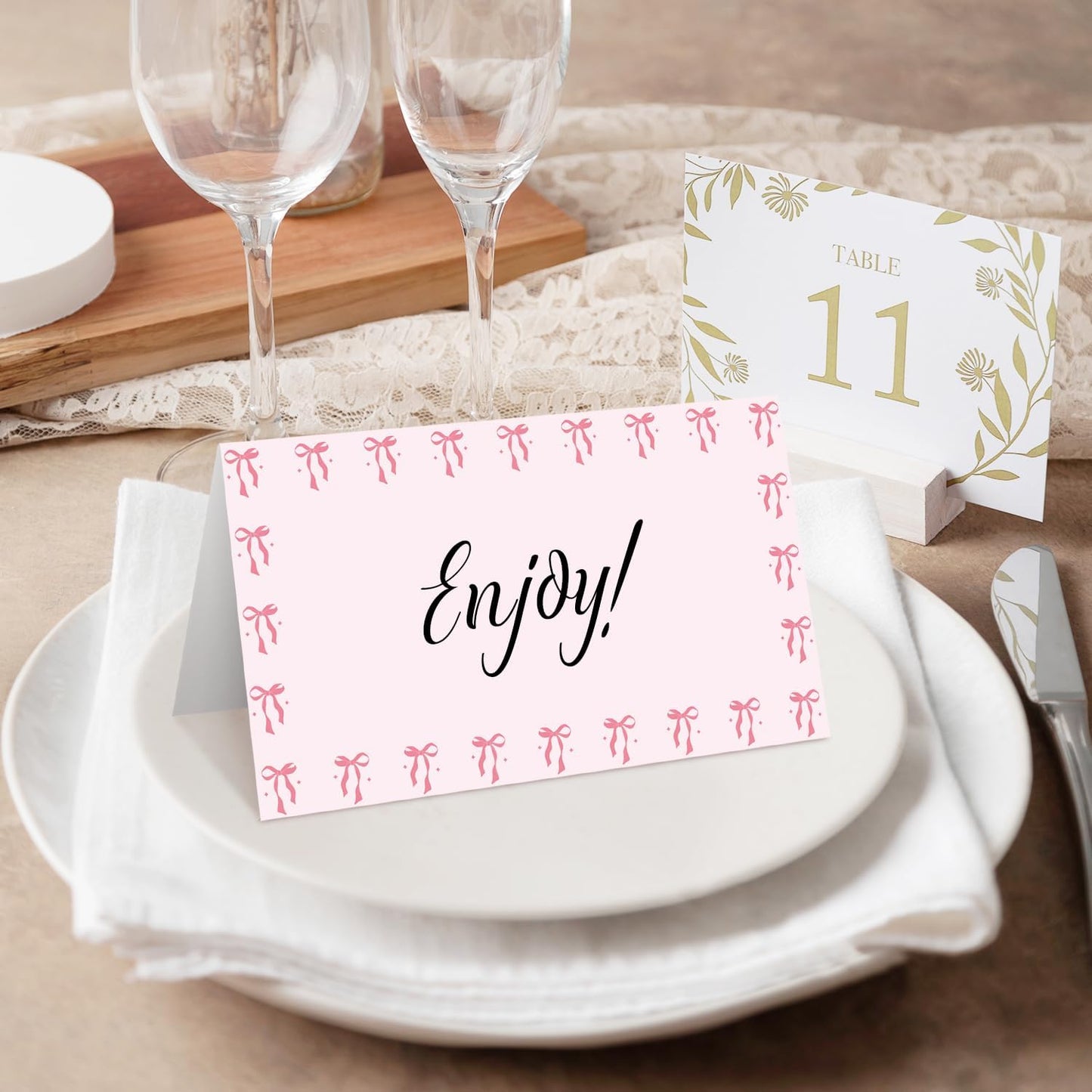 25 Bow Place Cards for Table Seating, Pink Wedding Name Place Card, Tent Cards for Birthday Bridal Shower Baby Shower Reception Dinner Party Decorations -A21