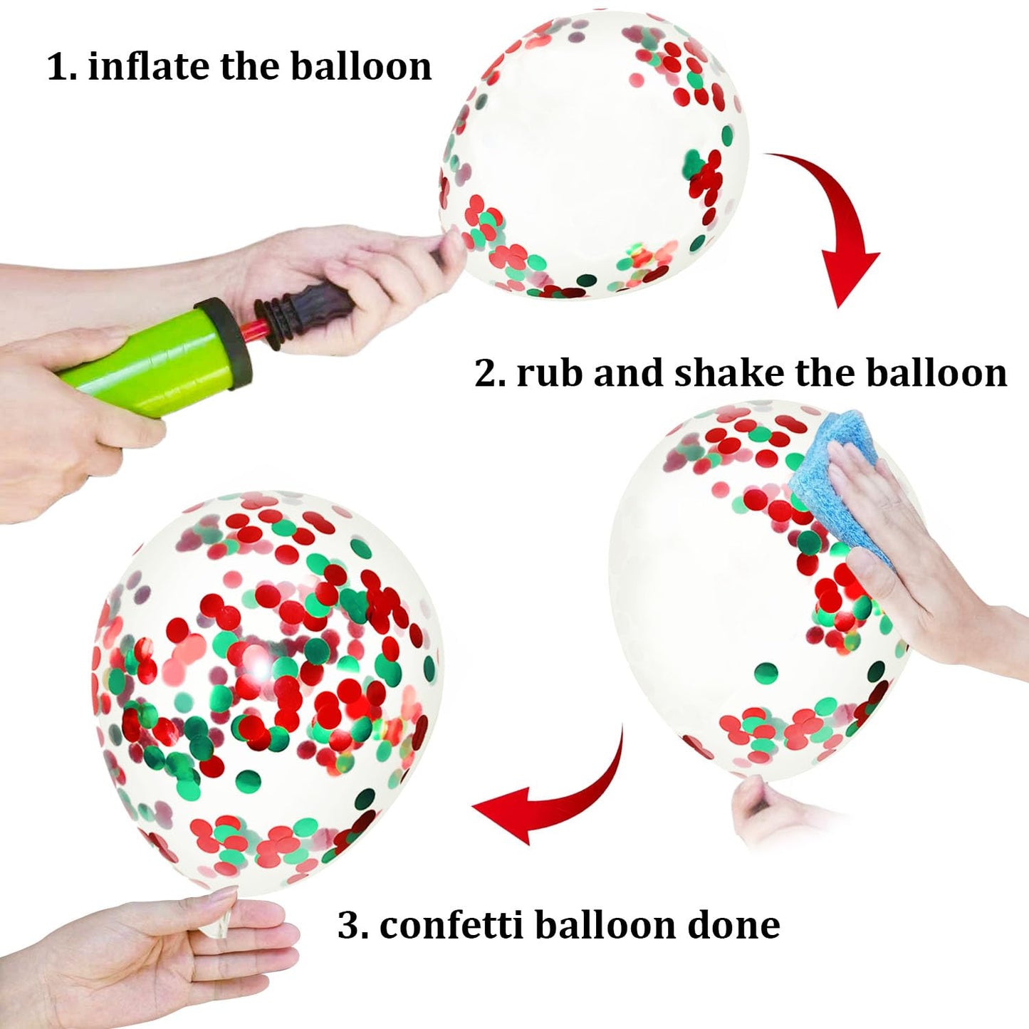 PheiLa 50 Pcs 12 Inch Red and Green Confetti Balloons Christmas Balloons with Ribbons Christmas