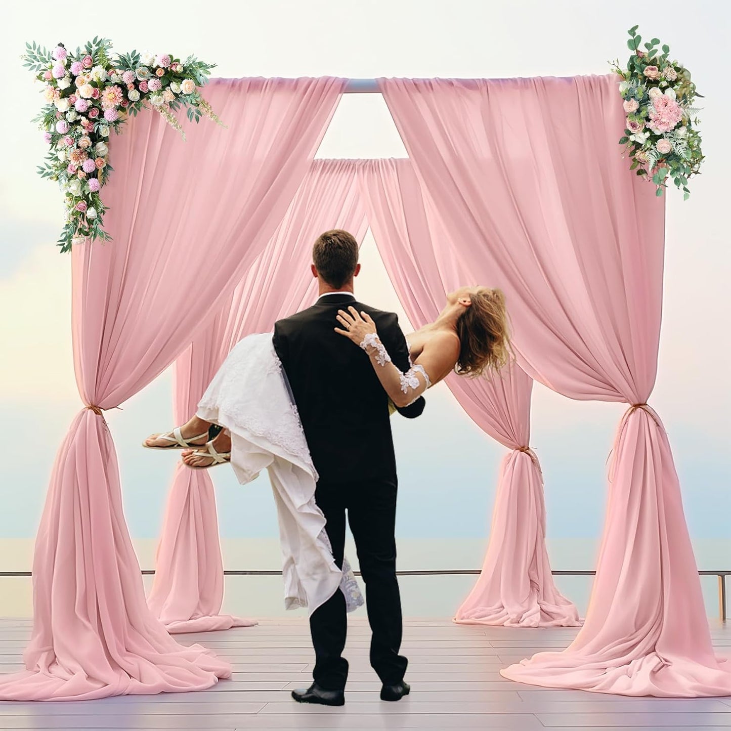 PARTISKY 10ftx10ft Dusty Rose Chiffon Sheer Backdrop Curtains, Wrinkle-Free Wedding Backdrop Drapes for Birthday Party Ceremony Arch Stage Decor Background for Photography 5ft x 10ft,2 Panels