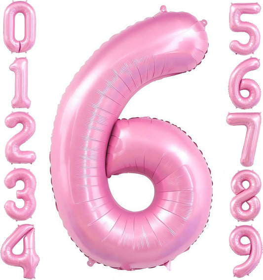 Pastel Pink 6 Balloon, Light Pink 6 Balloons Number,40 Inch Helium Foil Mylar Number 6 Balloon for Birthday Party