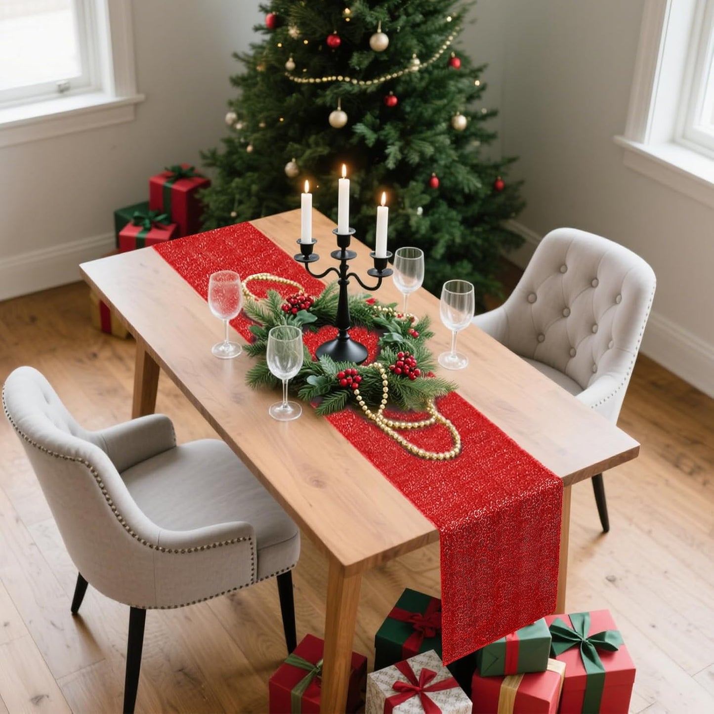 6 Packs 12 x 72 inches Sequin Table Runner, Red Glitter Table Runner for Birthday Party Supplies Wedding Engagement Baby Shower Holiday Celebration Event Decorations