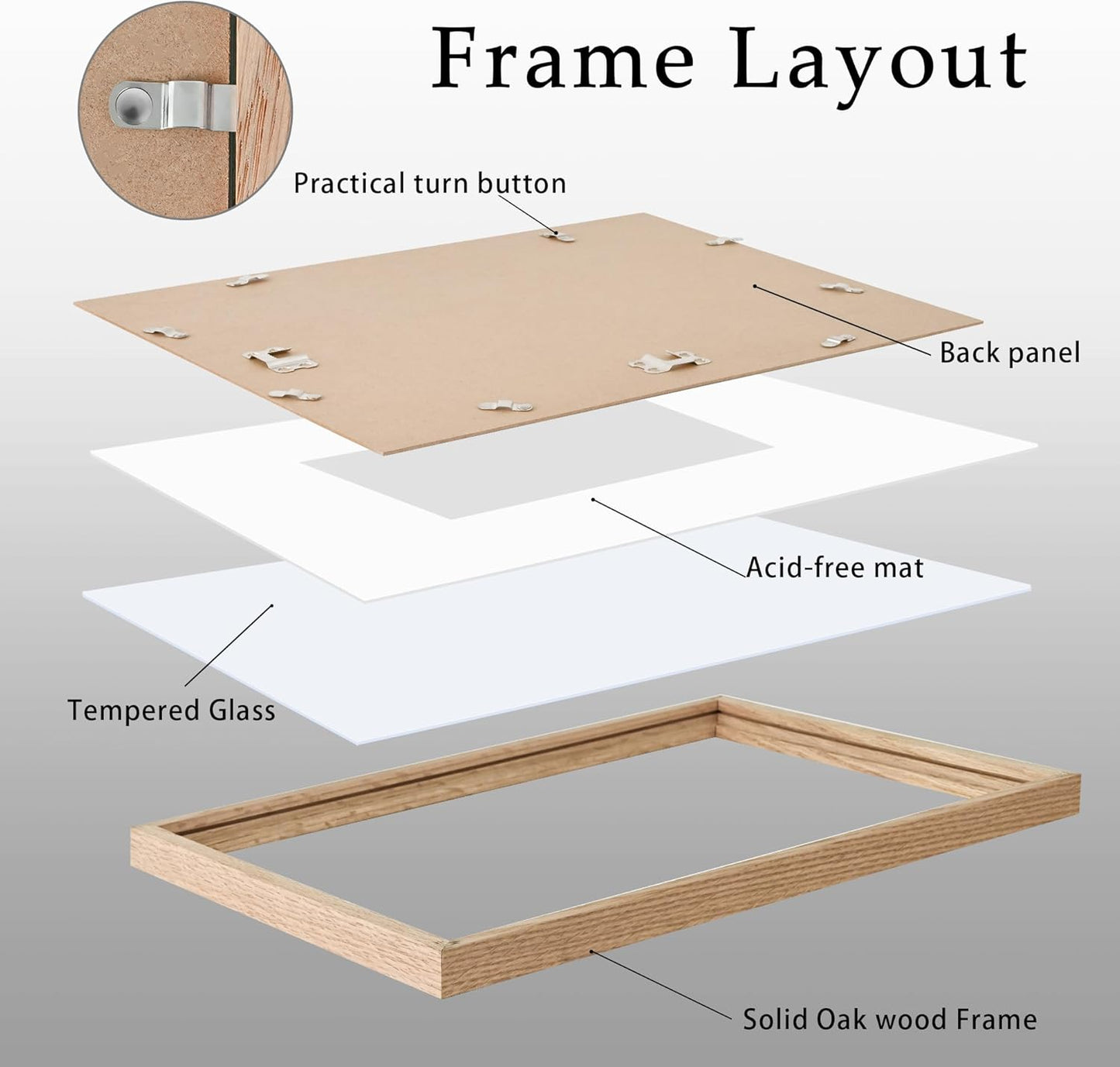 11x14 Picture Frames Natural Solid Oak Wood with Tempered Glass, 2 Pack Photo Frames with 8x10 Mat for Wall Mounting Display, for Photos, Art, Prints(Oak)
