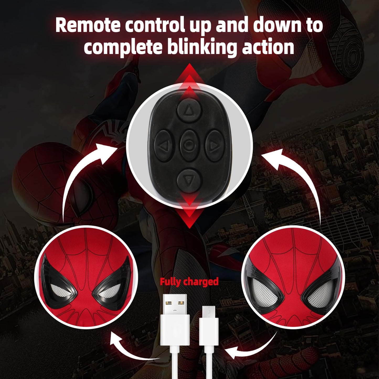 Shampoer Spider Superhero Dynamic Mask - Remote LED Light & Moving Mech Eyes for Immersive Hero