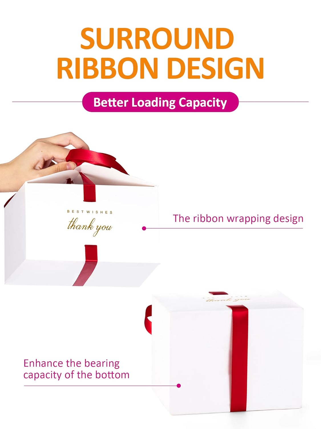 MESHA 8×8×4'' Gift Boxes with Ribbons,10PC White Gift Box with Lid, Thank you Box for Gifts,Candy Treat Boxes for Presents