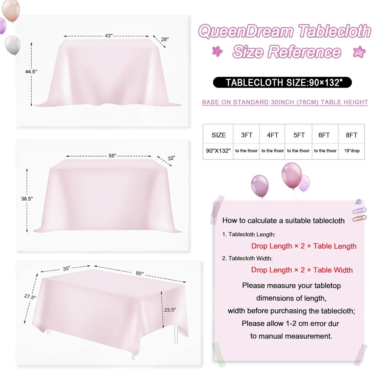 QueenDream Party Tablecloth Rectangular 90 x 132 Inch White Iridescent Tablecloth Table Cloth Overlay for Birthday Bridal Shower Wedding Decorations