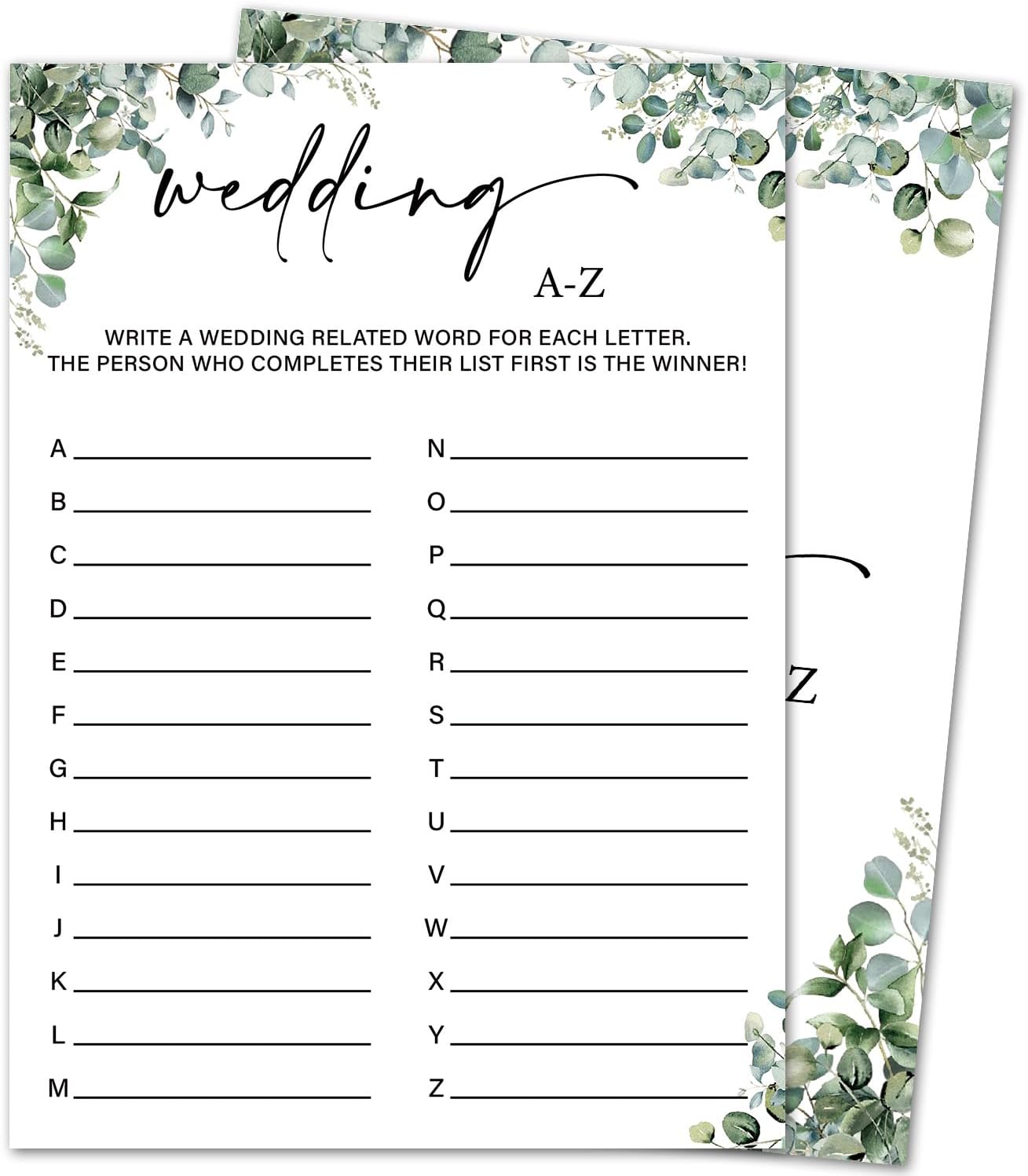 Eucalyptus Bridal Shower Game Cards - Wedding A-Z Games, Engagement Bachelorette Party Bridal Shower Games for 30 Guests, Double Sided Cards Set of 30, Activity Supplies & Favor/A06