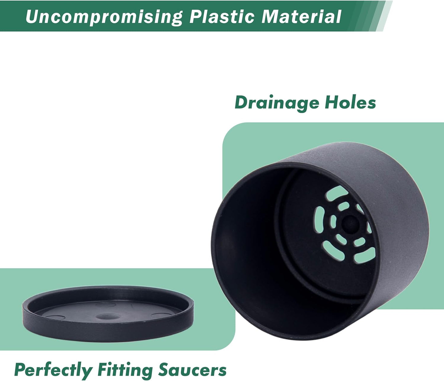 D'vine Dev 24 Pack 2 Inch Mini Plastic Plant Pots, Small Garden Planters for Plant with Drainage Holes and Saucers, Black Color, 74-Y-A-6