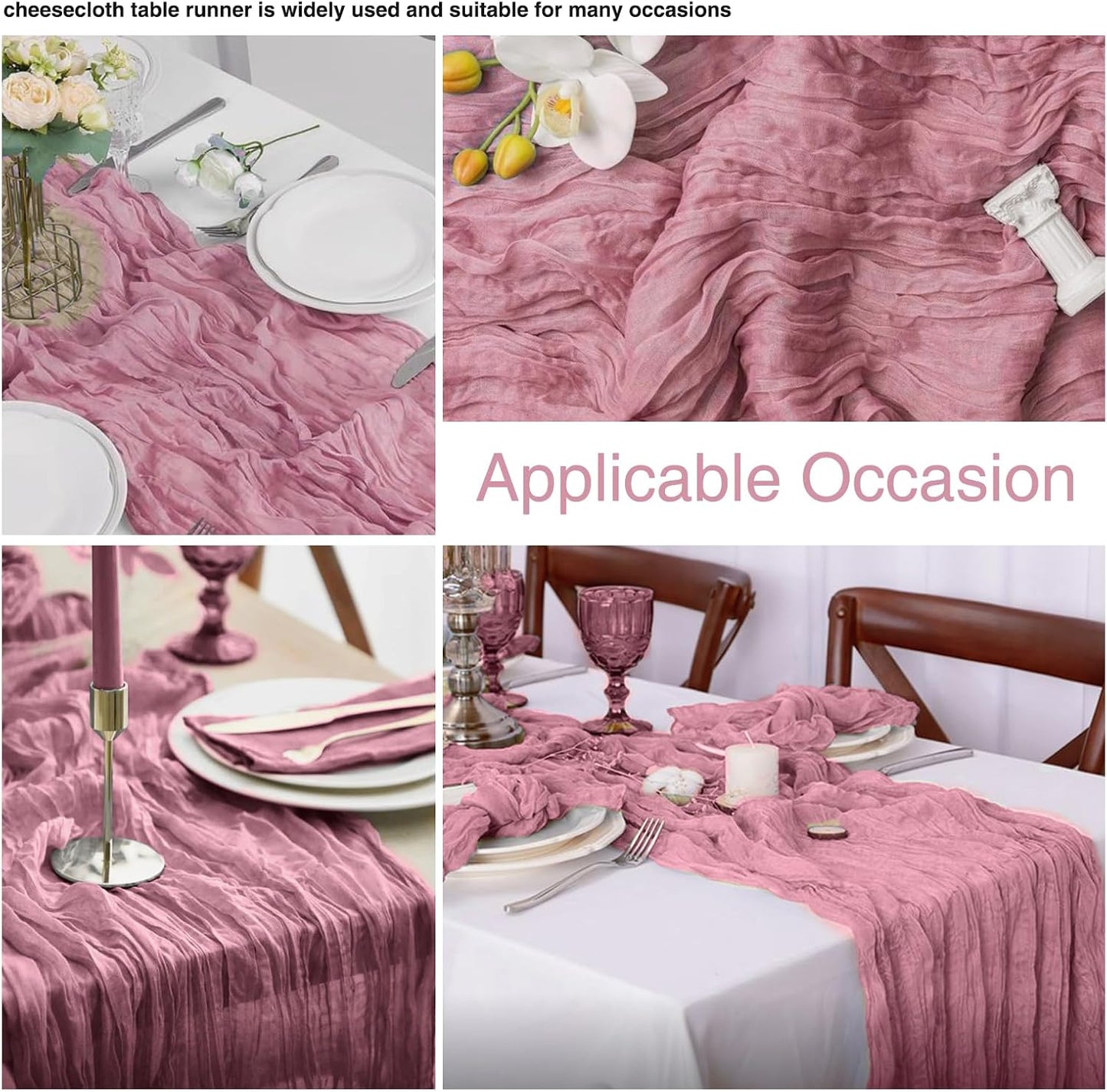 20 Pack Dusty Rose Cheesecloth Table Runner 17x108 Inch Boho Wrinkled Sheer Gauze Cheese Cloth Table Runner Bulk Romantic Decor for Wedding, Bridal Shower, Birthday Party