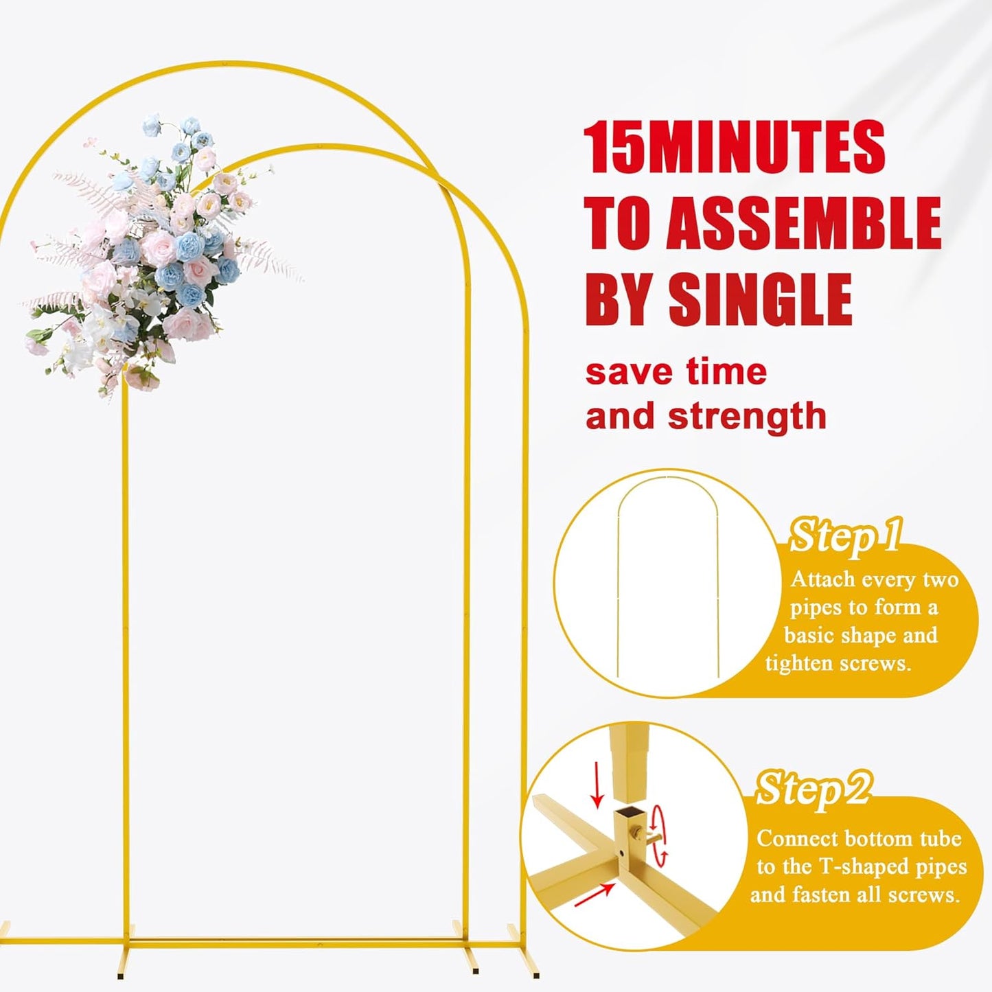 Putros Wedding Arch Stand Gold Metal Arch Stand Set of 2 (7.2FT/6.6FT) Chiara Arched Frame for Birthday Party Baby Shower Ceremony Decoration