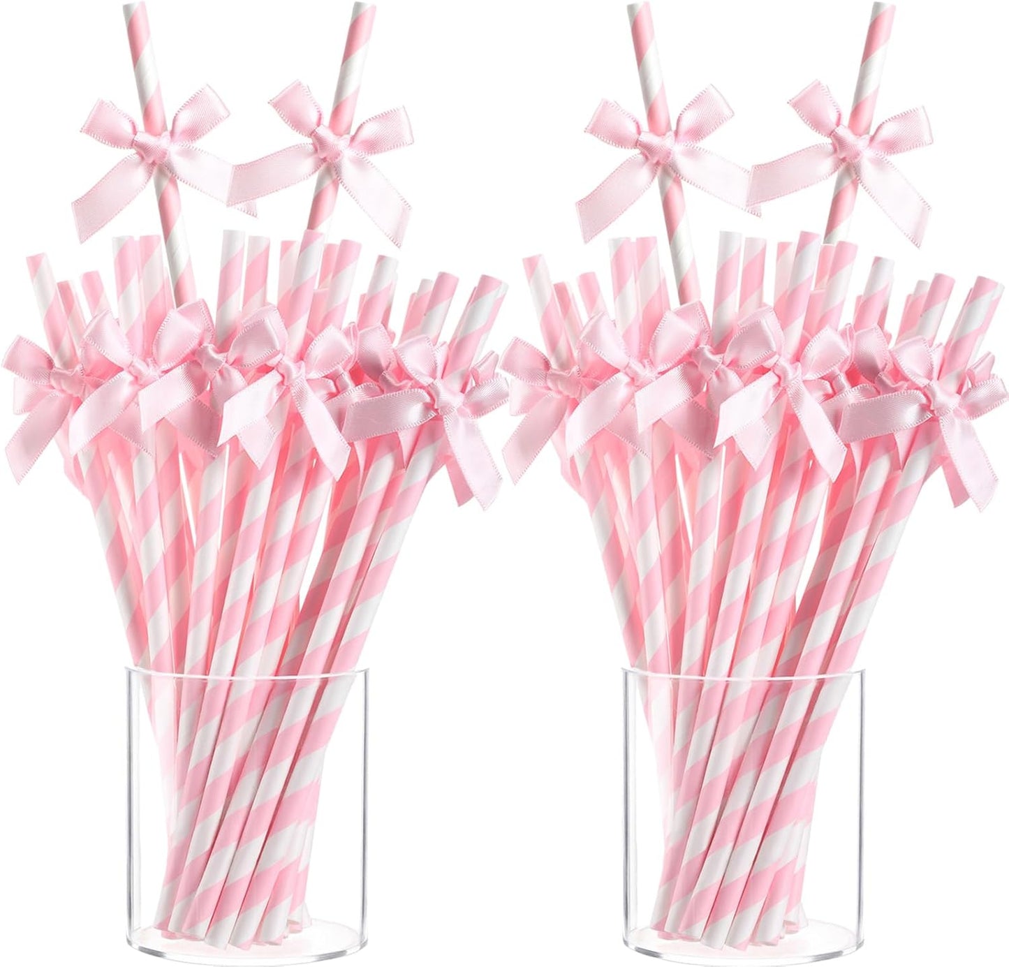200 Pcs Pink Paper Straws for Drinking, Bow Disposable Striped Paper Straws Bulk Pink Theme Birthday Party Supplies for Wedding Cake Decorations Bachelorette Baby Shower
