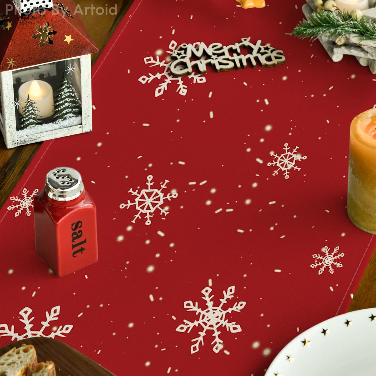 Artoid Mode Red Snowman Snowflake Let it Snow Winter Table Runner, Seasonal Christmas Kitchen Dining Table Decoration for Home Party Decor 13x120 Inch