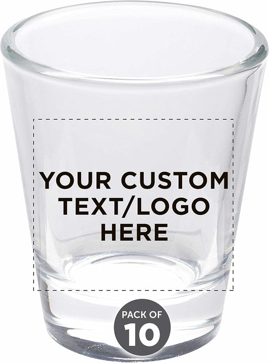 Custom Shot Glasses 1.75 oz. Set of 10, Personalized Bulk Pack - Great for Wedding Favors, Bachelorette Party Decorations, Party Fovors, Color Bottom - Clear