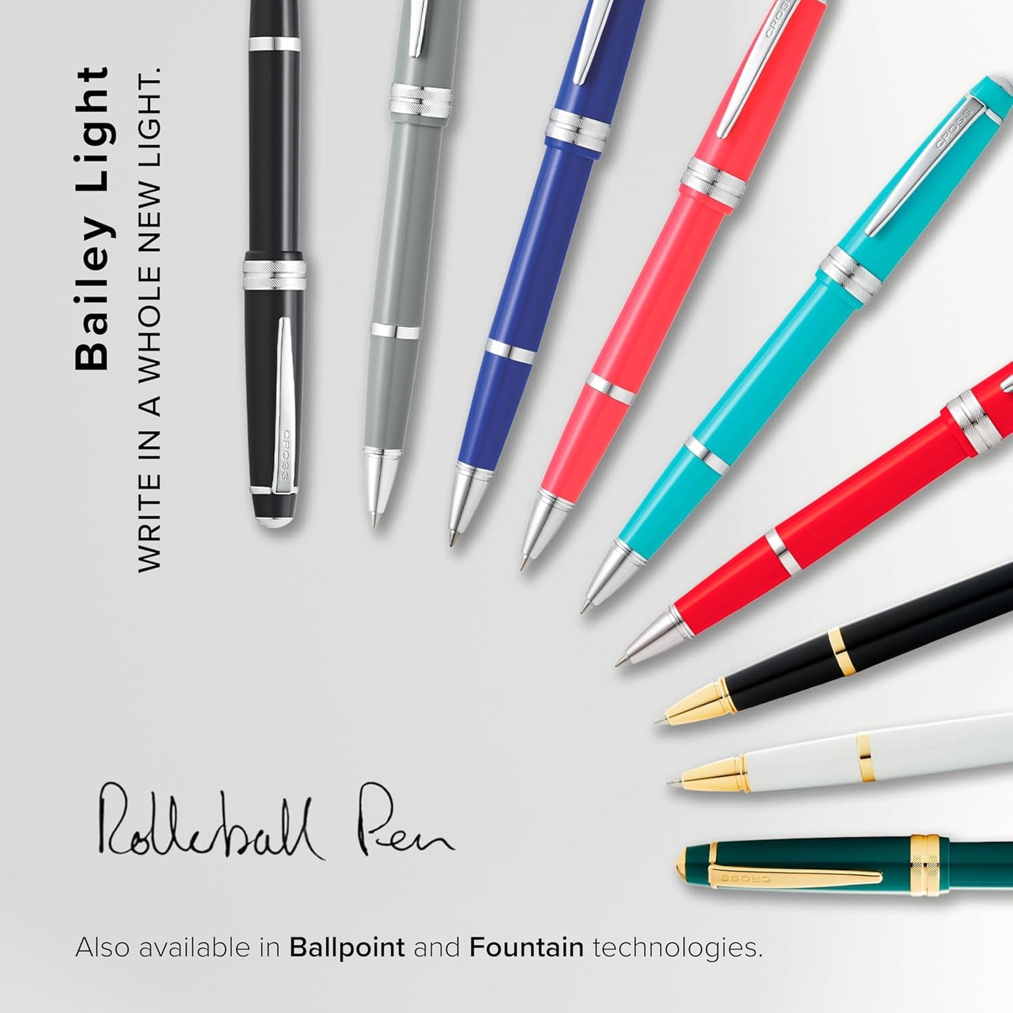 Cross Bailey Light Refillable Rollerball Pen Presented in a Everyday Gift Box - Medium Point, Black Ink, Polished Green