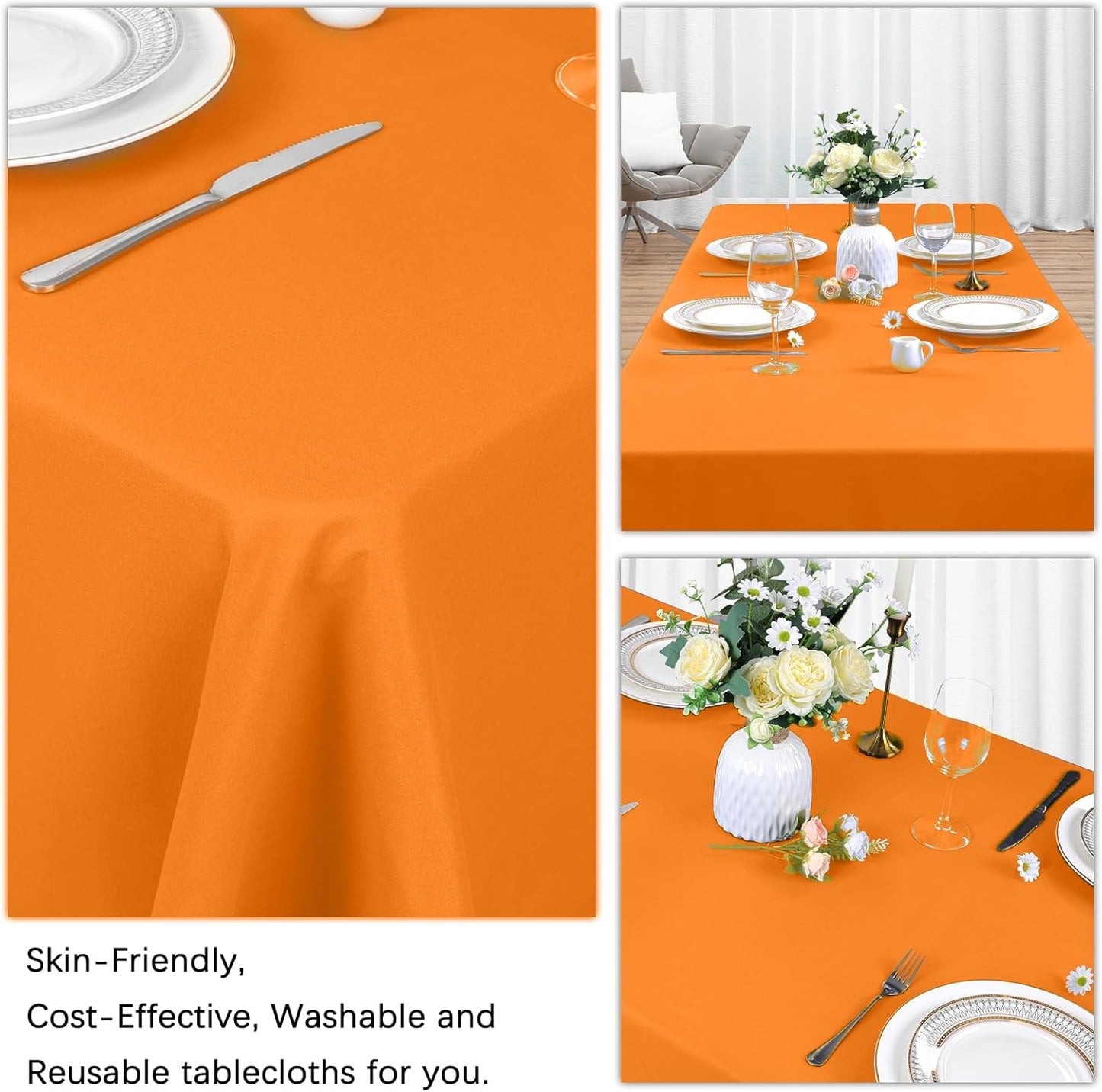 8 Pack Orange Tablecloth 60 x 102 Inch Rectangular Tablecloths for 6 Foot Rectangle Tables, Wrinkle Resistant Orange Table Cloth Washable Polyester Fabric for Buffet Wedding Party Banquet