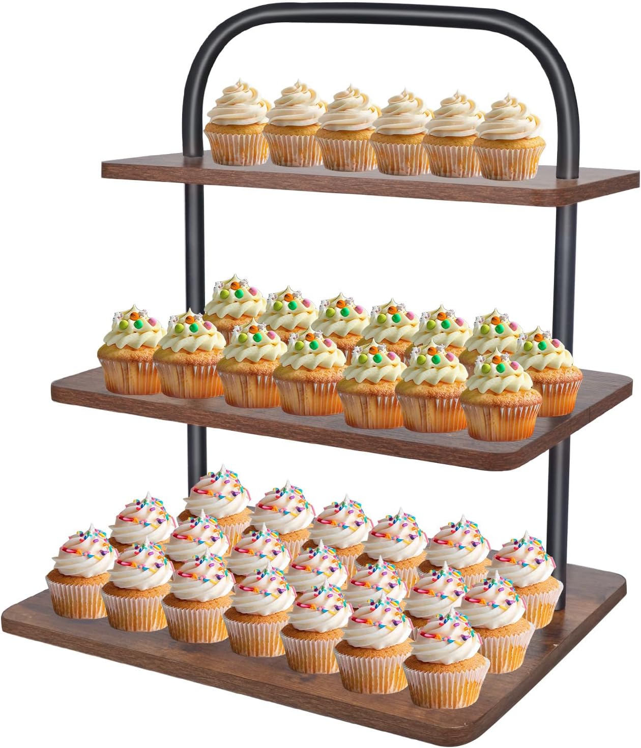 Cupcake Stand, 3 Tier Large Cupcake Stand for 50 Cupcakes Rustic Cupcake Display Stand Square Wood Dessert Table Display Set Cupcake Tower Tiered Tray Stand for Wedding Birthday Graduation