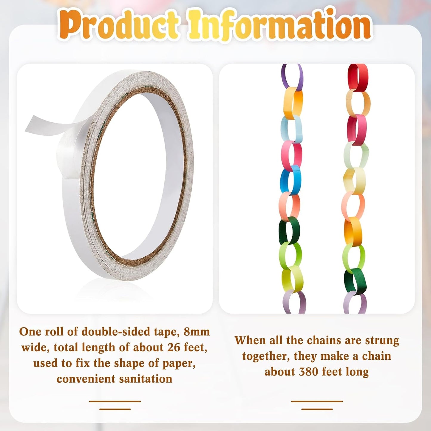 Lincia 2000 Sheets Halloween Paper Chain Garland, Construction DIY Crafts Chain Strip for Fall Thanksgiving Party Decor, 1x8 Inch with Double Sided Tape (Bright)