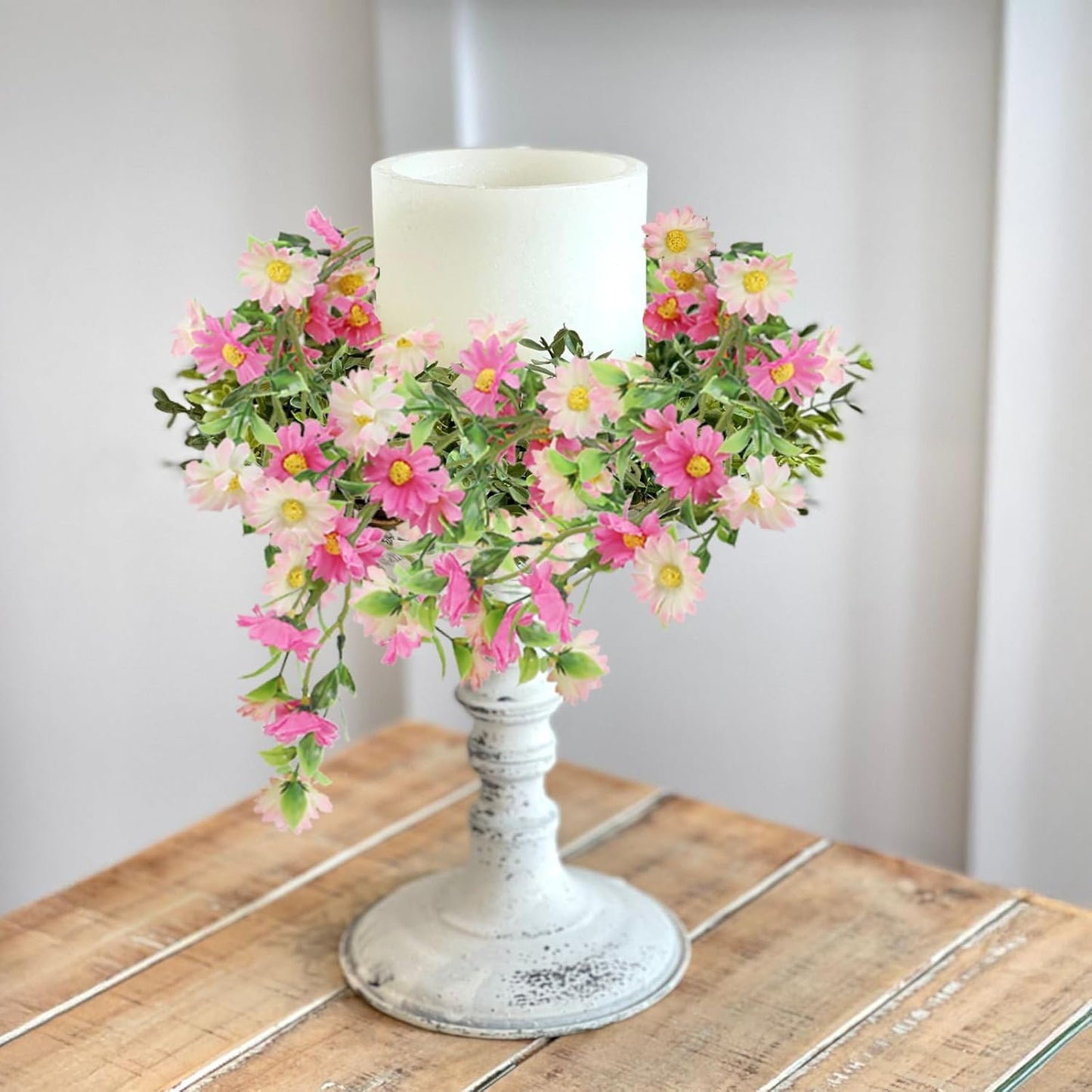 2 Pack Pink Flower Garland Daisy Flowers Silk Artificial Wildflower 13ft Wedding Floral Garland Fake Hanging Vines for Party Decoration Wall Backdrop Table Runner Indoor Outdoor Decor Multicolored