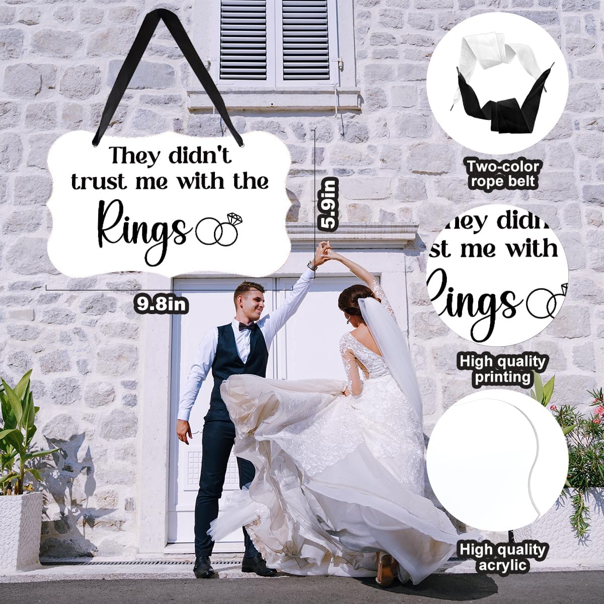 Acrylic Wedding Sign, Ring Bearer Sign, for Rustic Wedding Decor Signs, Acrylic Wall Art With Ribbon for Chairs Weddings Reception Decor and Event Party - They didn't Trust Me with The Rings (White)