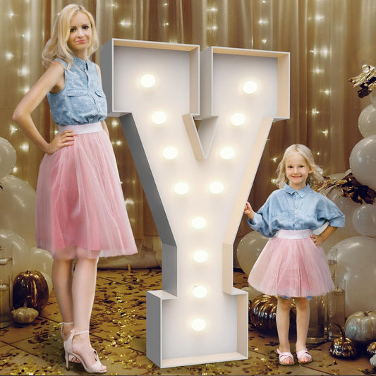 4FT Marquee Light Up Letters Y,Party Decoration Large Marquee Light Up Letters with Weighted Water Bag,Pre-cut Foam Board Set Can Be Used for Birthdays,Weddings,Baby Anniversaries