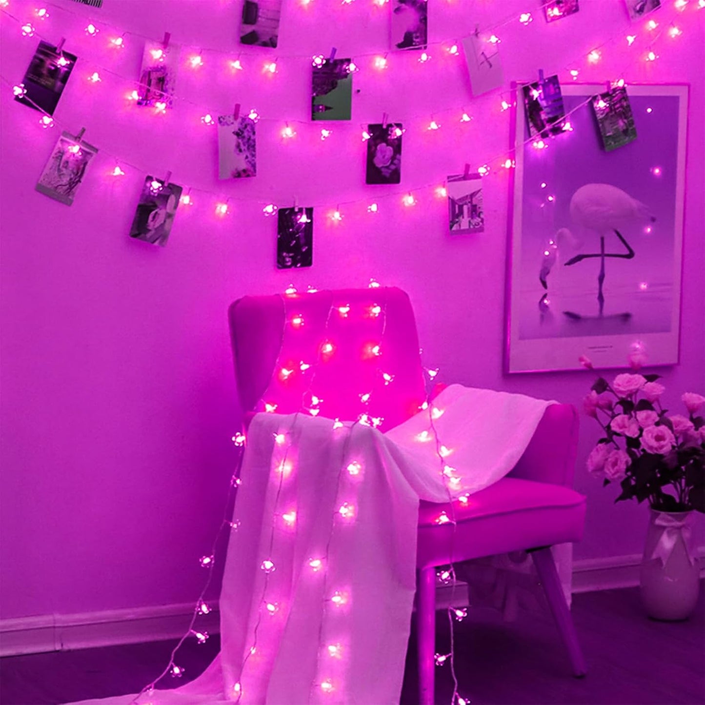 Hot Pink Aesthetic Flower Lights String Indoor Decorations, 33Ft 100 LED Decorative Tree Bedroom Window Hanging Fairy Cherry Blossom Lights for Valentine's Day, Wedding Party, Christmas Decor