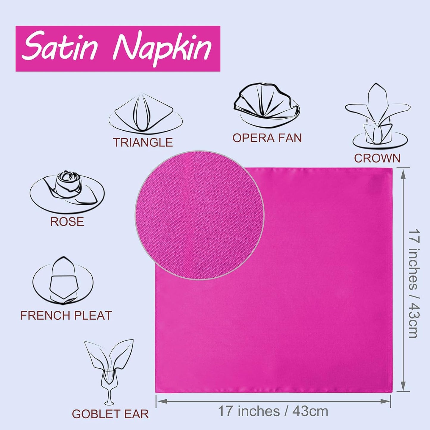 Horbaunal 30 Pack Hot Pink Satin Napkins 17 x 17 Inch, Square Soft Table Dinner Napkins, Silky Cloth Napkins Table Decoration for Weddings Banquets Parties