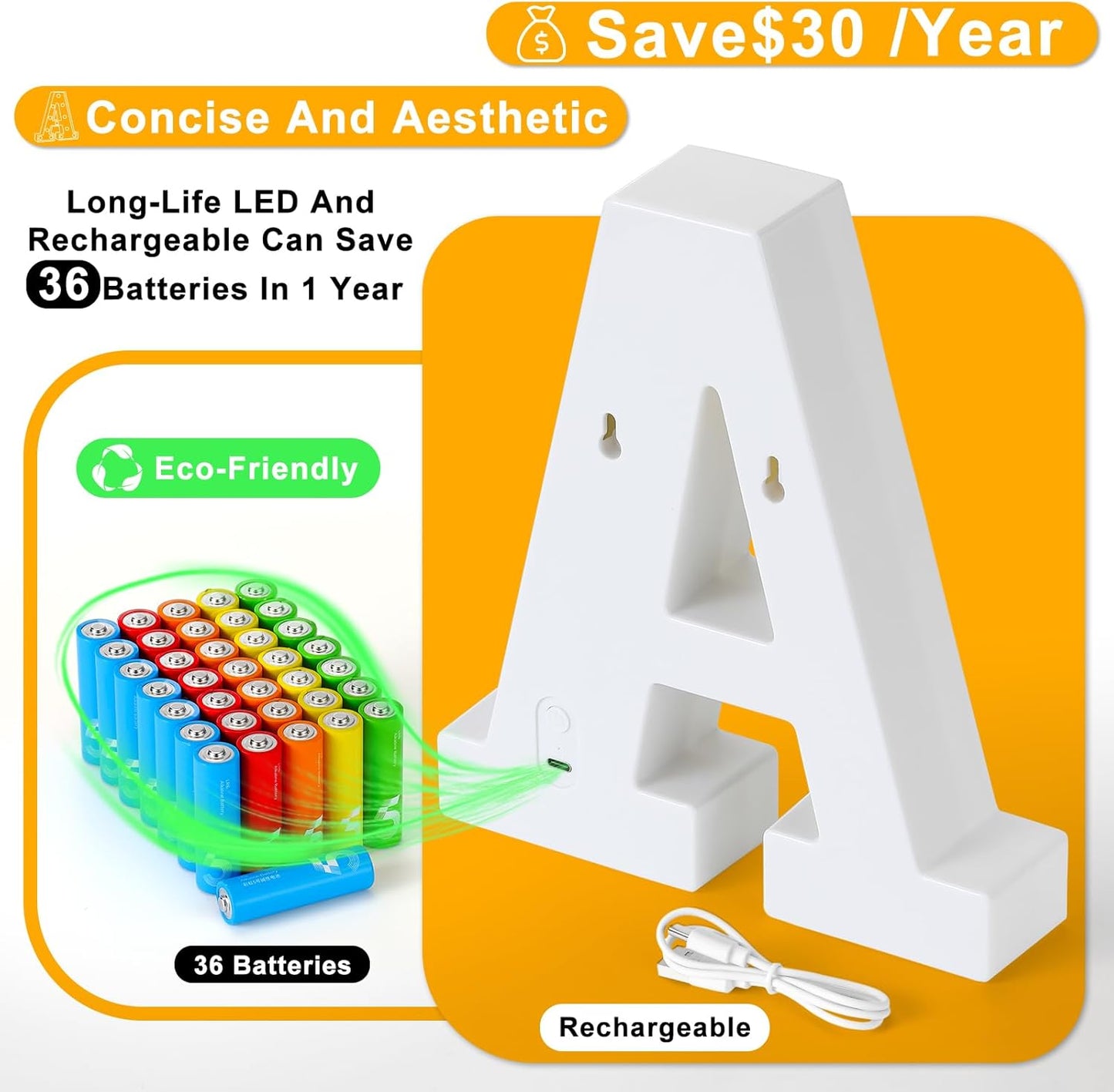 Foaky Rechargeable LED Letter Lights Sign Marquee Light Up Letters Sign for Night Light Wedding/Birthday Party Christmas Lamp Home Bar Decoration (B)