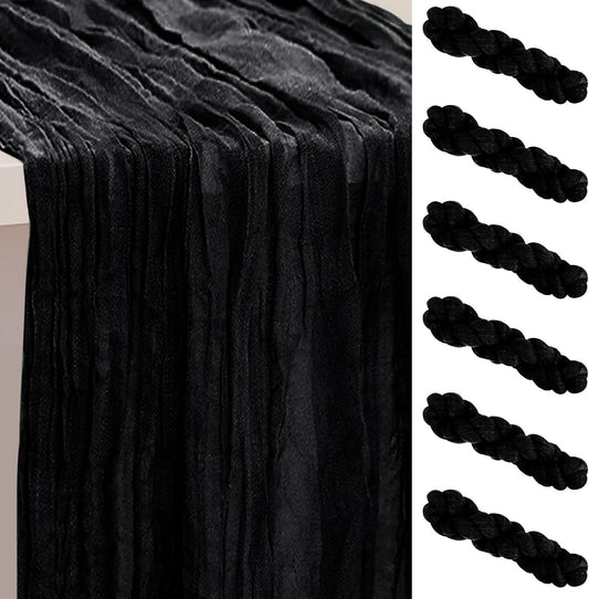6 Pack Black Cheesecloth Table Runner 35x120 Inch 10Ft Rustic Gauze Cheese Cloth Thanksgiving Table Runner Sheer Cheesecloth Table Runners for Wedding Party Bridal Shower Decoration