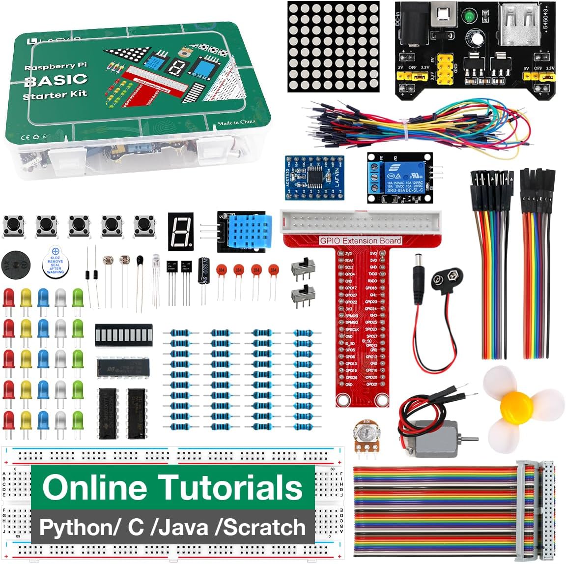 LAFVIN Basic Starter Kit for Raspberry Pi Development Board Breadboard LCD1602 Module Python C Java Scratch Beginner Kit