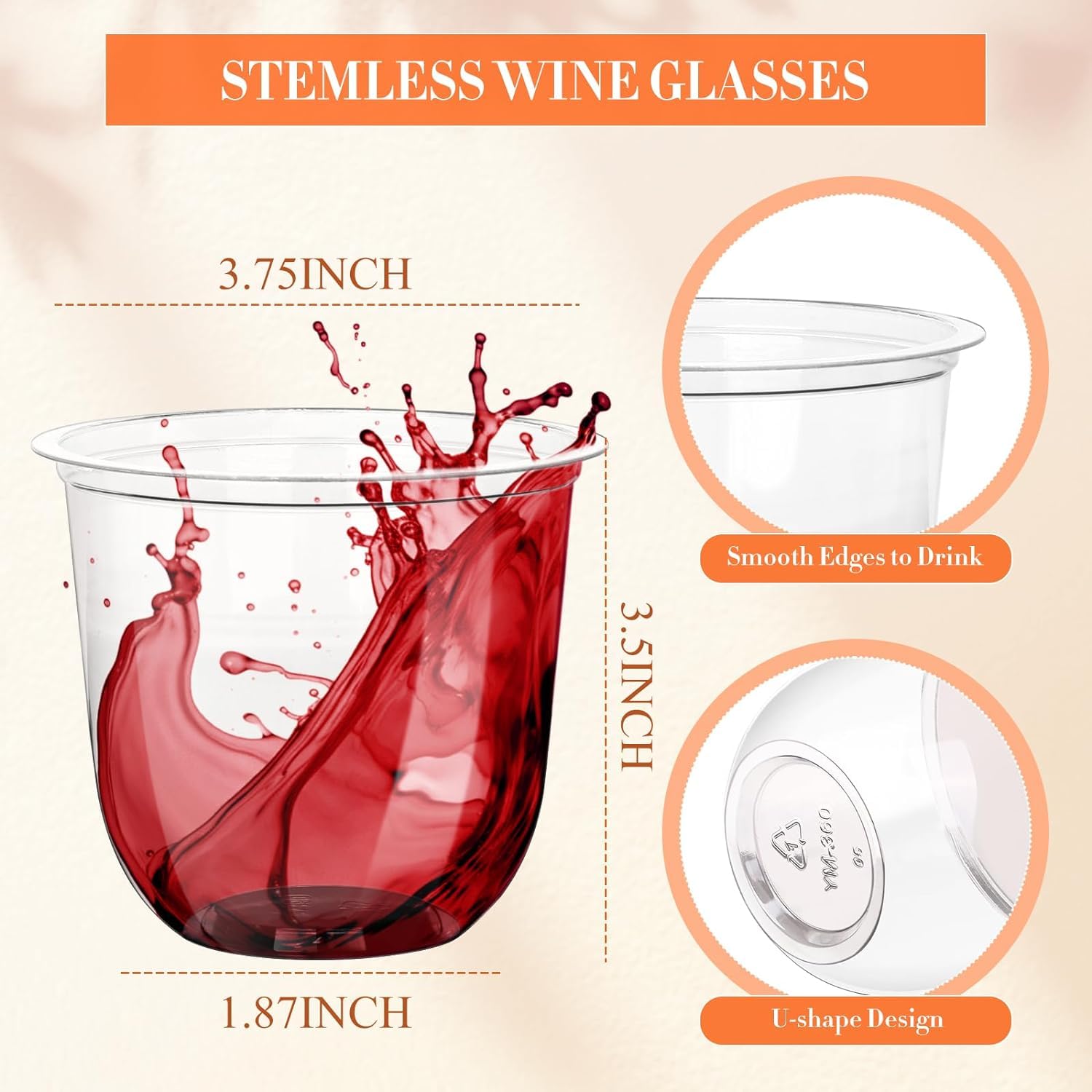 KesaPlan 100 Pcs 12oz Plastic Clear Cups, Disposable Wine Cocktail Glasses
