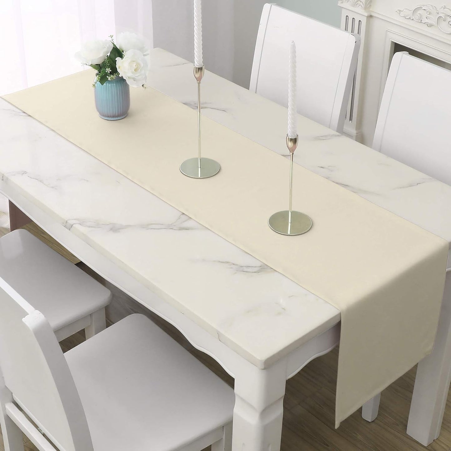 DUALIFE 2 Pack Table Runner 14 x 72 Inch Long Table Cloth Table Runners for Wedding Engagement Banquet Graduations Birthday Party Decorations Cream Beige