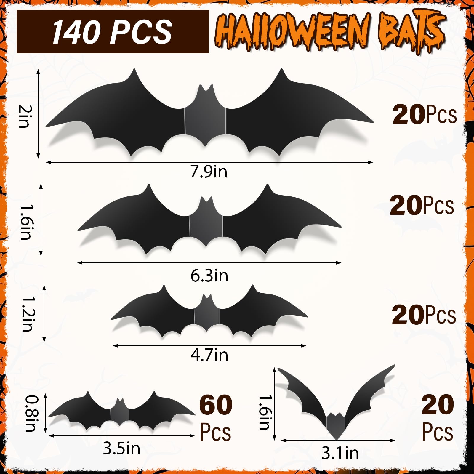 140Pcs Bats Halloween Decor, Real Scary Bat Stickers for Halloween Party