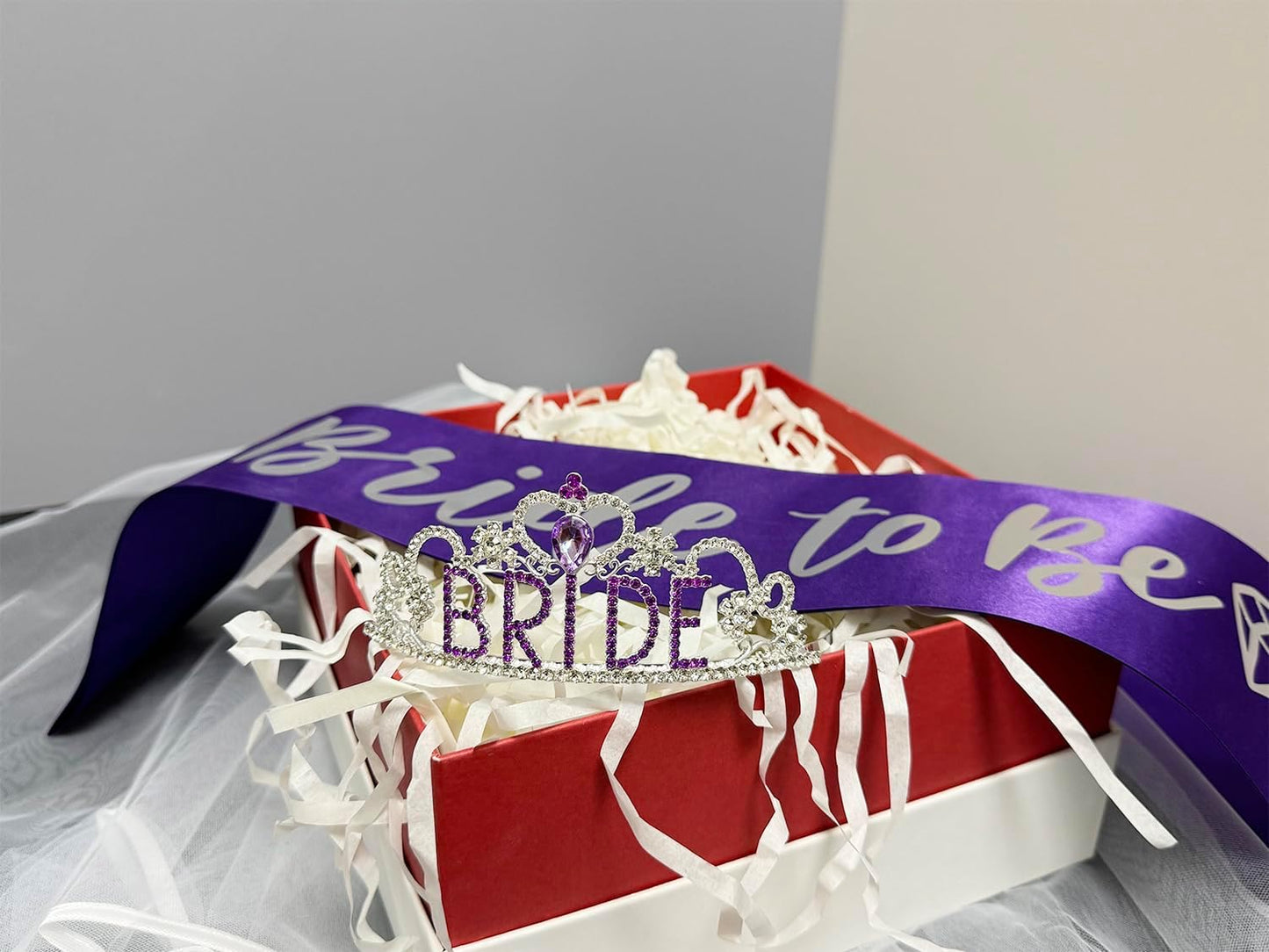 JETKONG 3 Pcs Bachelorette Party Decorations "BRIDE" Crown, Bride to Be Sash&Veil for Women Bachelorette Party Gifts, Bridal Shower Supplies, Gifts, Favors (Purple)