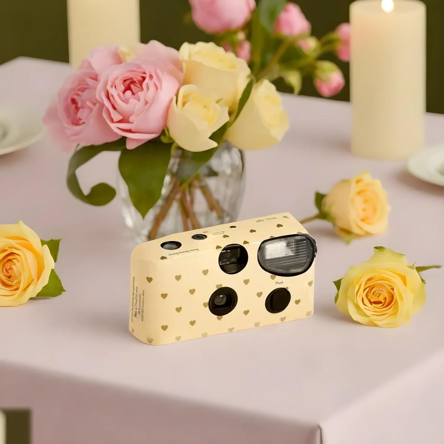 Weddingstar Disposable Camera with Flash - Single Use 35mm Film Camera for Wedding or Party Favors - Gold Hearts