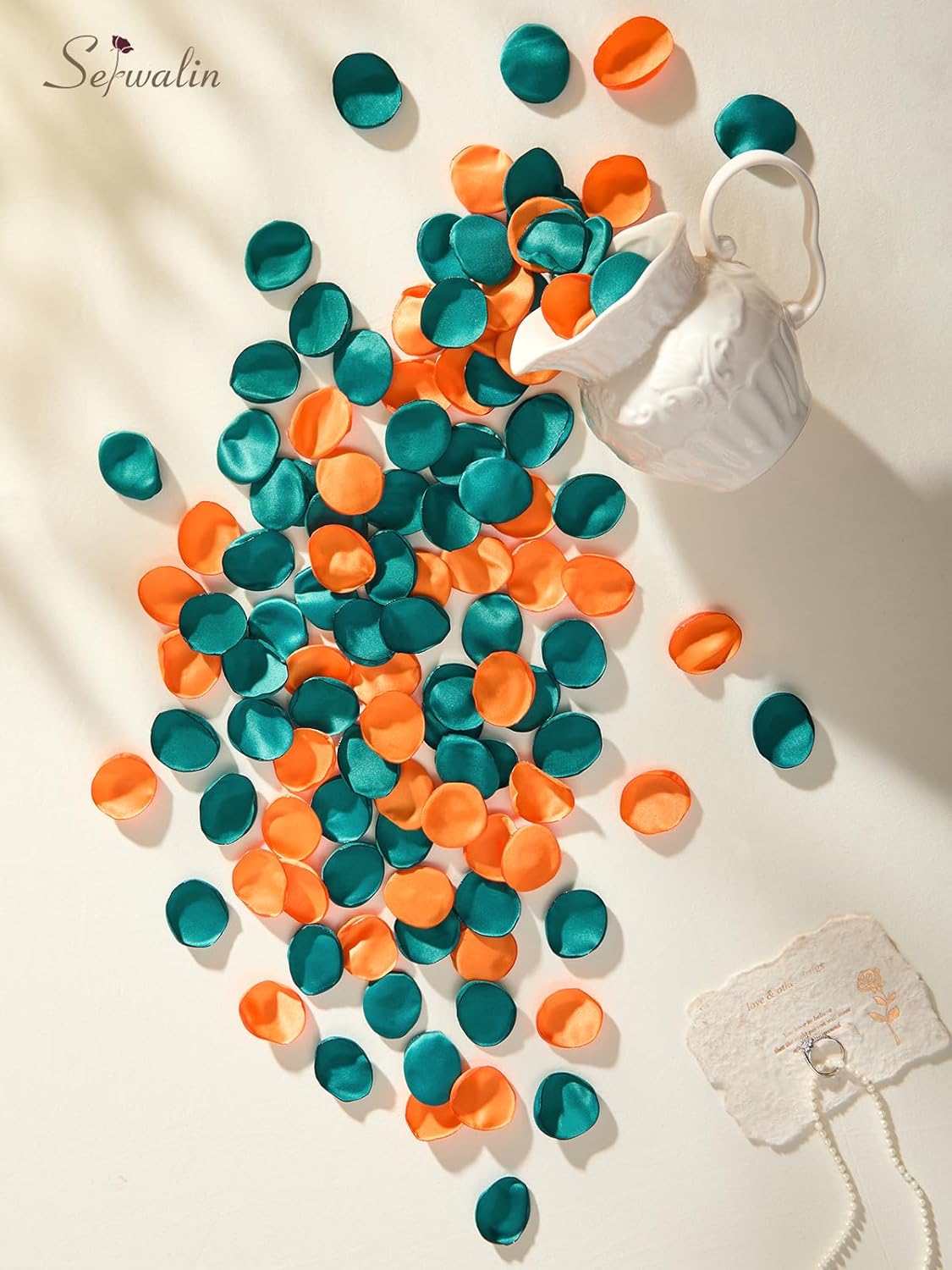 Serwalin 300Pcs Silk Rose Petals Fake Flower Petals Green Orange Artificial Rose Petals for Weddings Proposal Flower Girl Petals Aisle Flower Girl Basket Runner Bridal Shower Table Decor