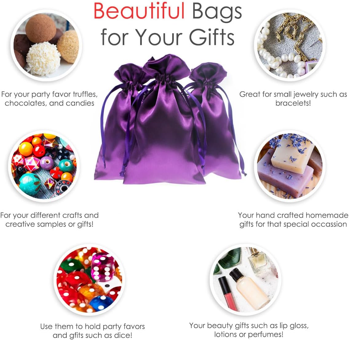 5" x 8" Purple Satin Gift Bags, Jewelry Bags, Wedding Favor Silky Drawstring Bags Baby Shower Christmas Gift Bags 50 per Pack