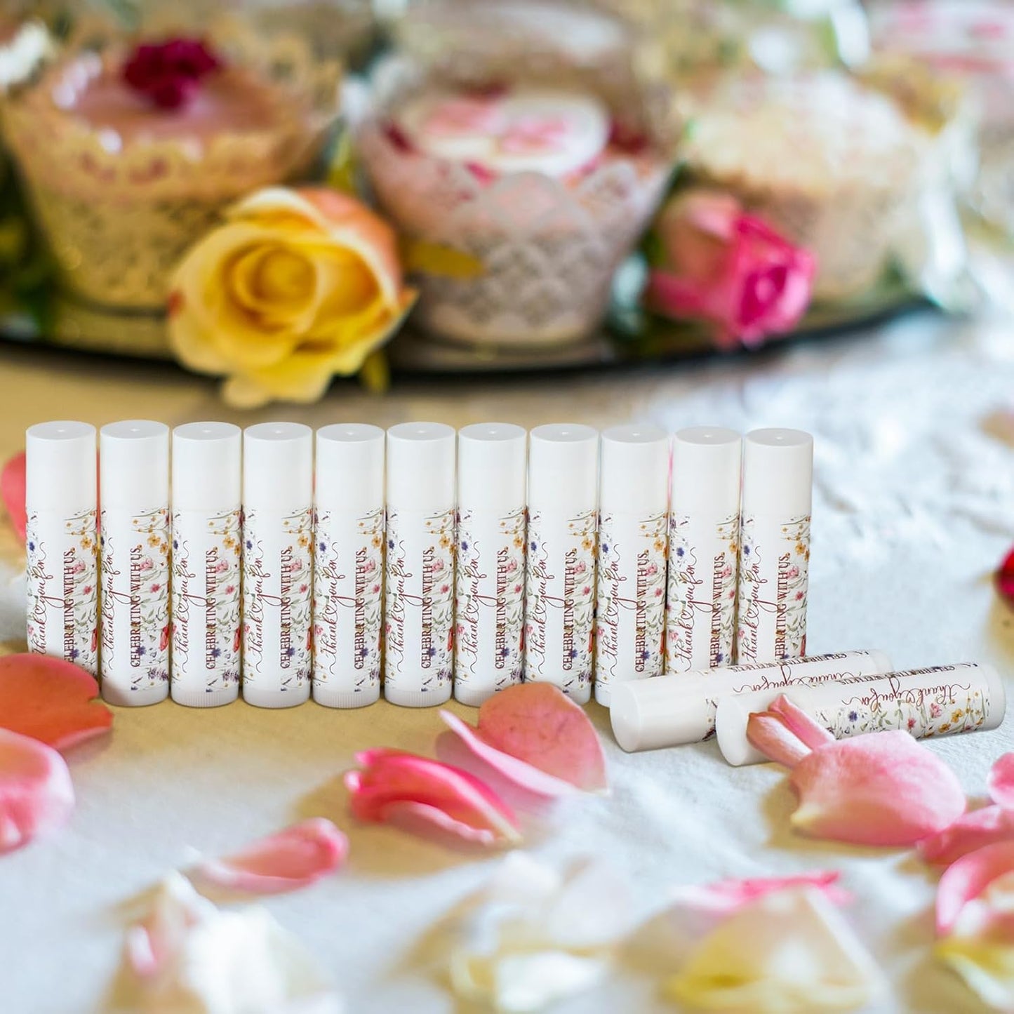 50 Pcs Wildflower Wedding Bridal Shower Gifts Bulk Floral Lip Balm Baby Shower Party Favors Thank You Appreciation Gifts for Women Tea Bachelorette Party