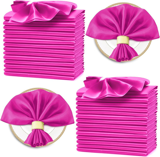 Horbaunal 30 Pack Hot Pink Satin Napkins 17 x 17 Inch, Square Soft Table Dinner Napkins, Silky Cloth Napkins Table Decoration for Weddings Banquets Parties