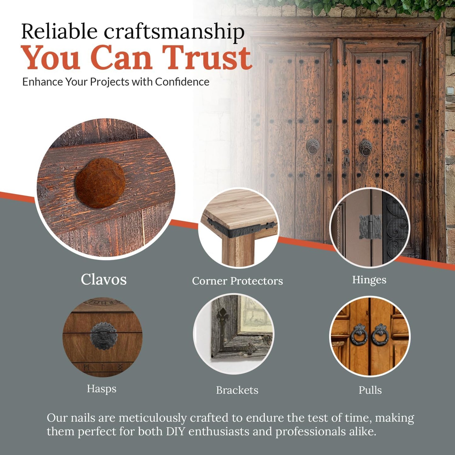 50 Pack 1.25" Round Head Iron Clavos Decorative Nails – Rusted – Handmade Rustic Round Fasteners for Farmhouse Shutters, Faux Wood Beams, Barn Doors, Shutters, Gates – Ornamental Wood Accent