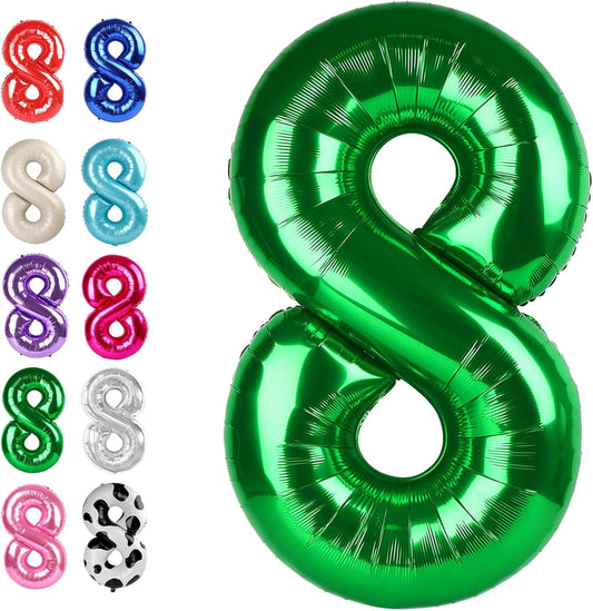 Green Foil Number 8 Balloon 40 Inch, Helium Mylar Eight Number 8 18 28 38 48 58 80 88 Birthday Balloons, 8th Green Women Men Wedding Anniversary, Graduations Party Supplies