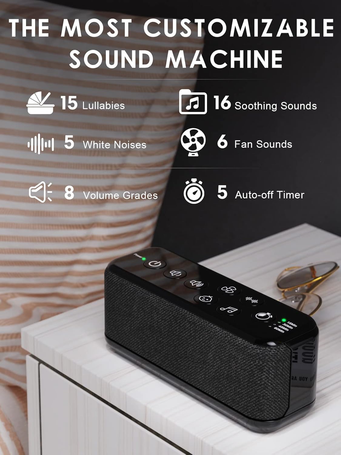 Portable White Noise Machine for Adults & Kids, 42 Soothing Sounds, Rechargeable Travel Sound Machine with Rain & Ocean Sounds, Auto-Off Timer & 8-Level Volume Control – Ideal for Sleep & Focus
