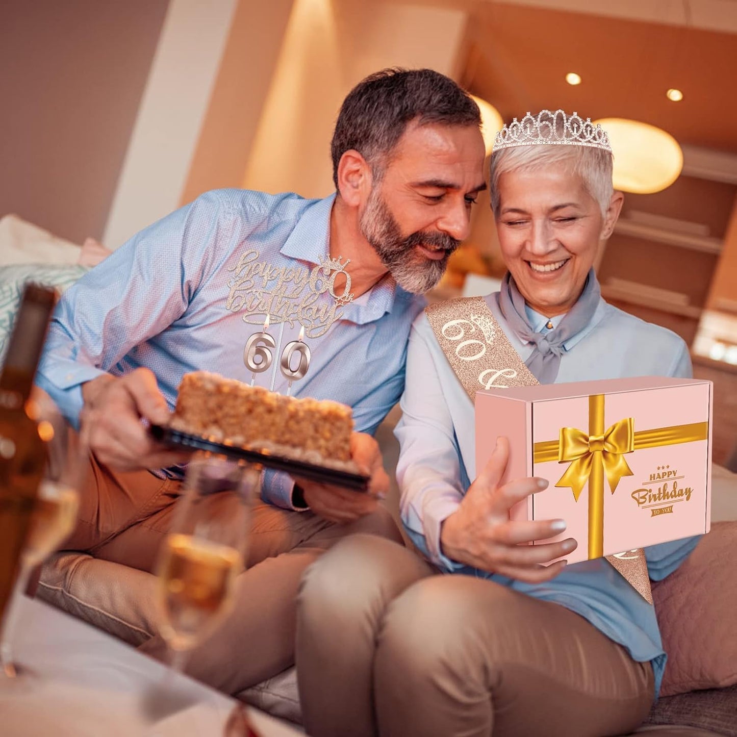 60th Birthday Decorations for Woman, Including 60th Birthday Sash and Crown, Cake Topper and Candles, 60 Year Old Gifts for Women