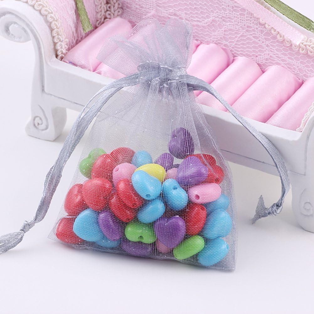 Wudygirl 100pcs Sheer Grey Organza Bags 5 x 7 Inch with Drawstring Transparent Jewelry Pouches Party Wedding Holidays Favor Seashell Candy Favor Bags(Grey 5x7'')