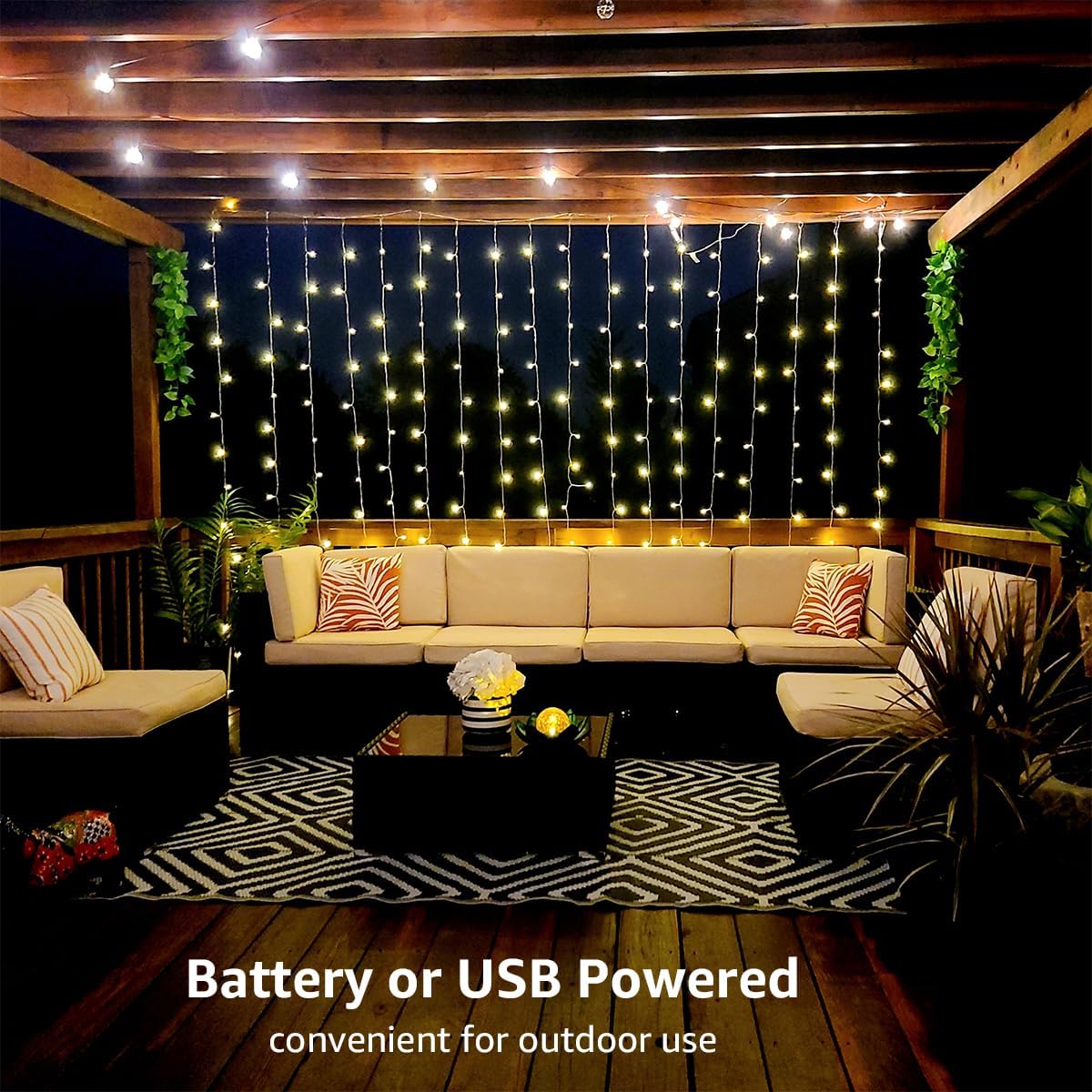 LE Fairy Curtain Lights Battery Operated & USB Plug in, Remote 10 x 10 ft Hanging String Lights for Bedroom Wall, 300 LED Indoor Outdoor Twinkle Lights for Wedding Party Backdrop Tent, Patio, Gazebo