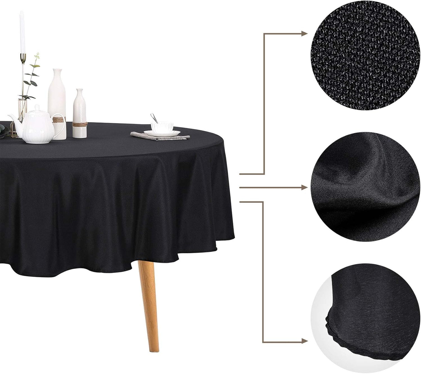 Ascoza 2pack 70 Inch Black Round Tablecloth in Polyester Fabric for Wedding/Banquet/Restaurant/Parties