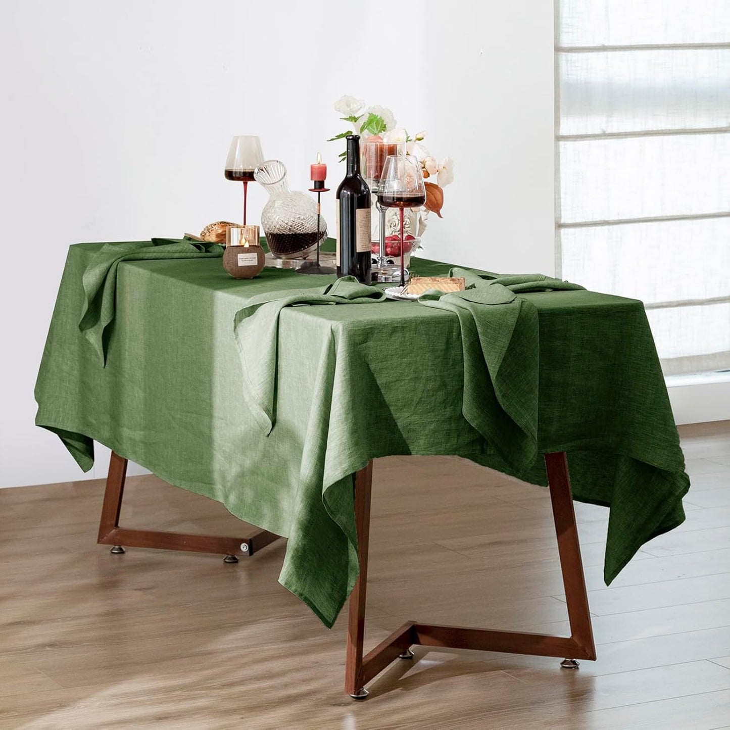 Talasily Linen Tablecloth 100% Pure Linen Table Cloth 60x120 Inches Rectangle Tablecloths Washable Cloths for Kitchen, Dining, Buffet Parties, Holidays, Picnic,Weddings and Restaurants-Forest Green