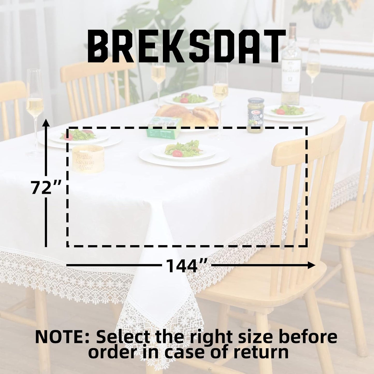 White lace Premium Rectangle Farmhouse Tablecloth Waterproof OilProof SpillProof AntiShrink Soft Wrinkle Resistant Decorative Fabric Table Cover Kitchen Dinning Party Wedding Banquet