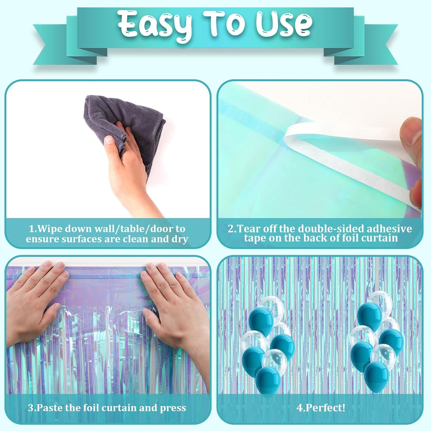 2 Pack Neon Iridescent Tinsel Foil Fringe Curtains, Iridescent Party Decorations, Metallic Tinsel Party Streamers Backdrop for Birthday Baby Shower Graduation Wedding Party Decorations