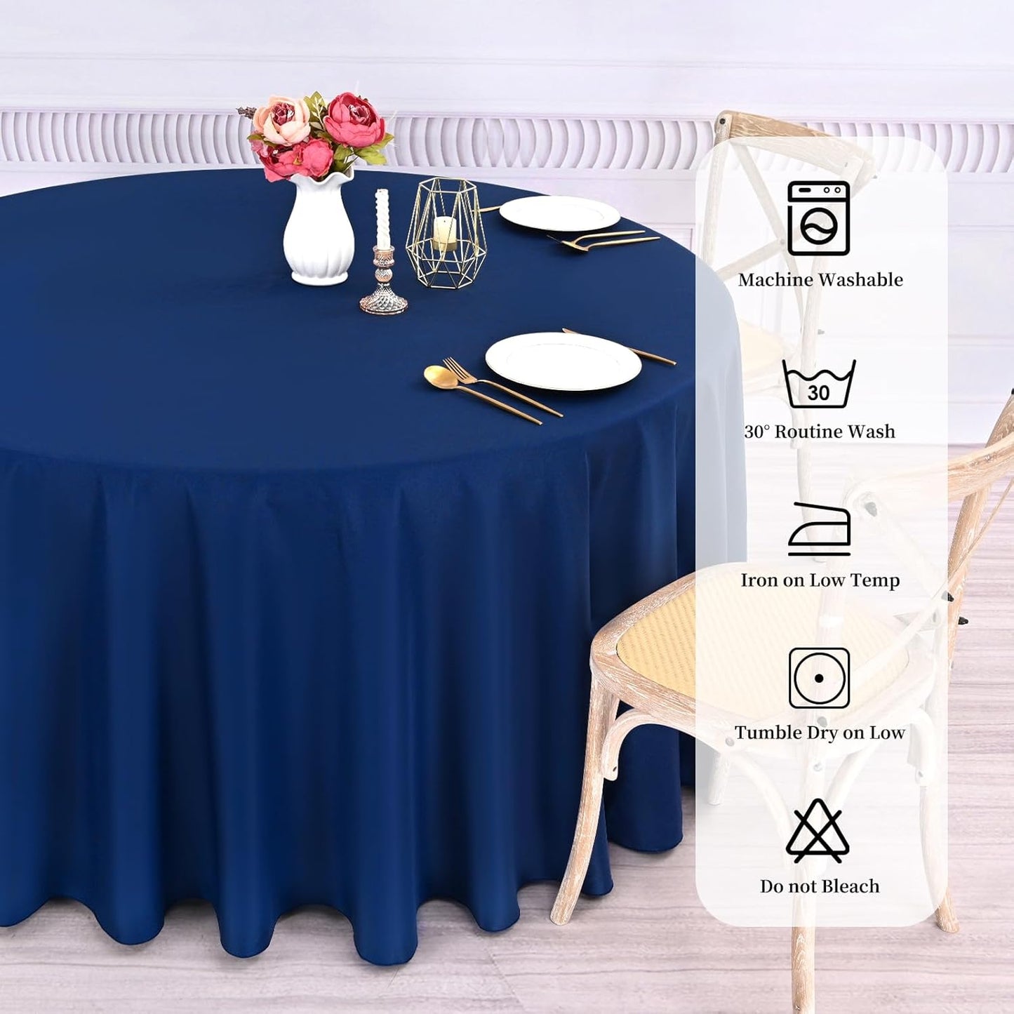 6 Pack Round Tablecloths - 120 Inch, Navy Blue Polyester Table Cover for Round Table, Stain and Wrinkle Resistant Washable Fabric Table Cloth, Polyester Tablecloth for Wedding Banquet Parties