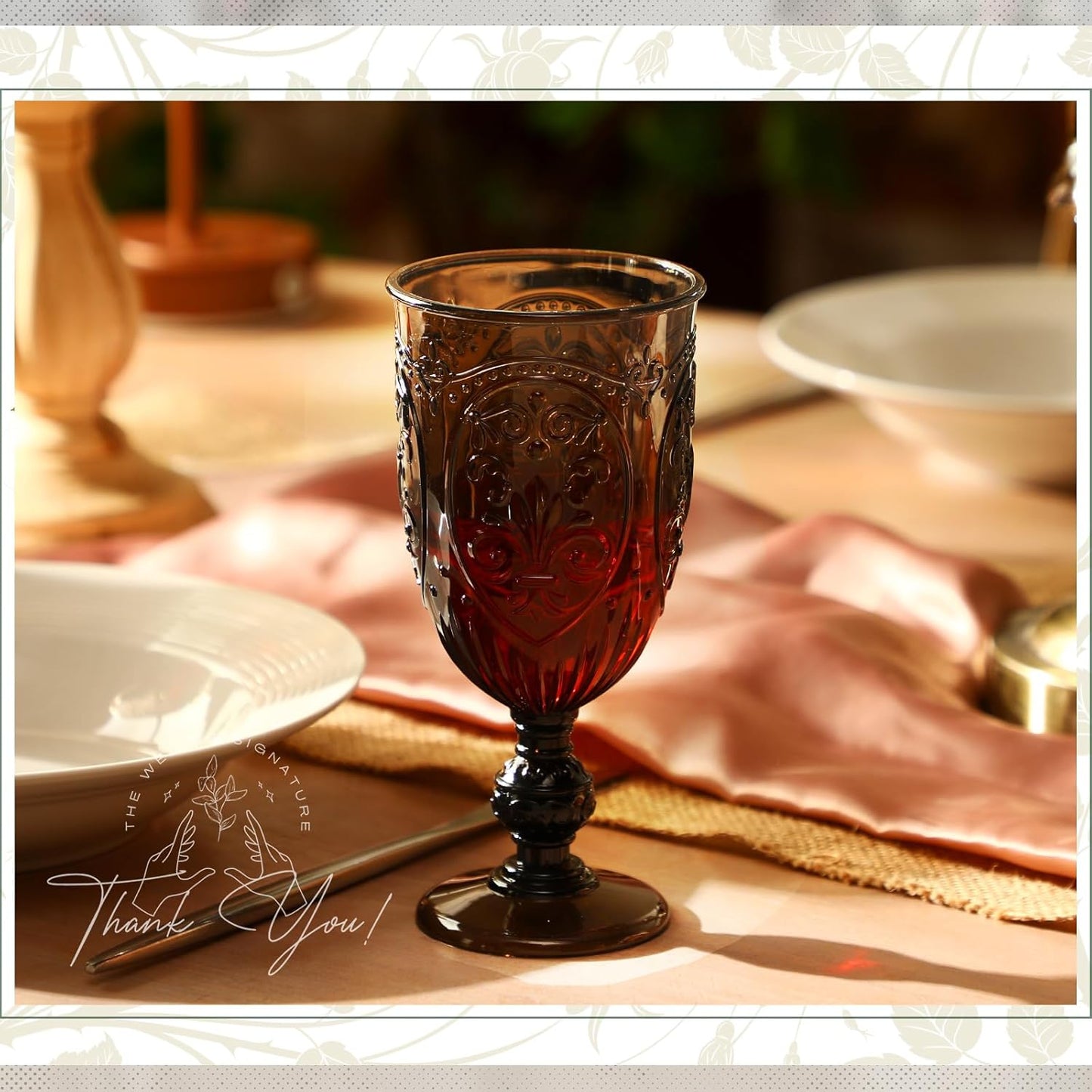 18 Pack Plastic Goblets 10oz Upgrade Vintage Water Goblet Plastic Wine Glasses Colored Retro Embossed Glassware for Party Wine Bar Juice Baby Shower Wedding Reception Grand (Black)