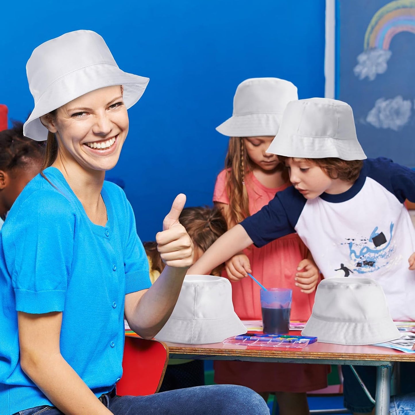DIY Kid Bucket Hat White Creative Painting Blank Cap Bulk Cotton Polyester Sun Hat Sport Birthday Party Craft